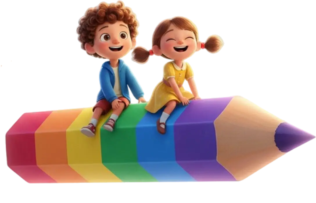 Niños sobre un lapiz mágico